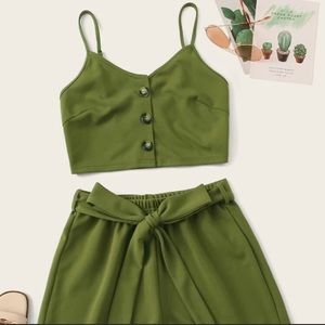 Two Piece Green Shorts Set